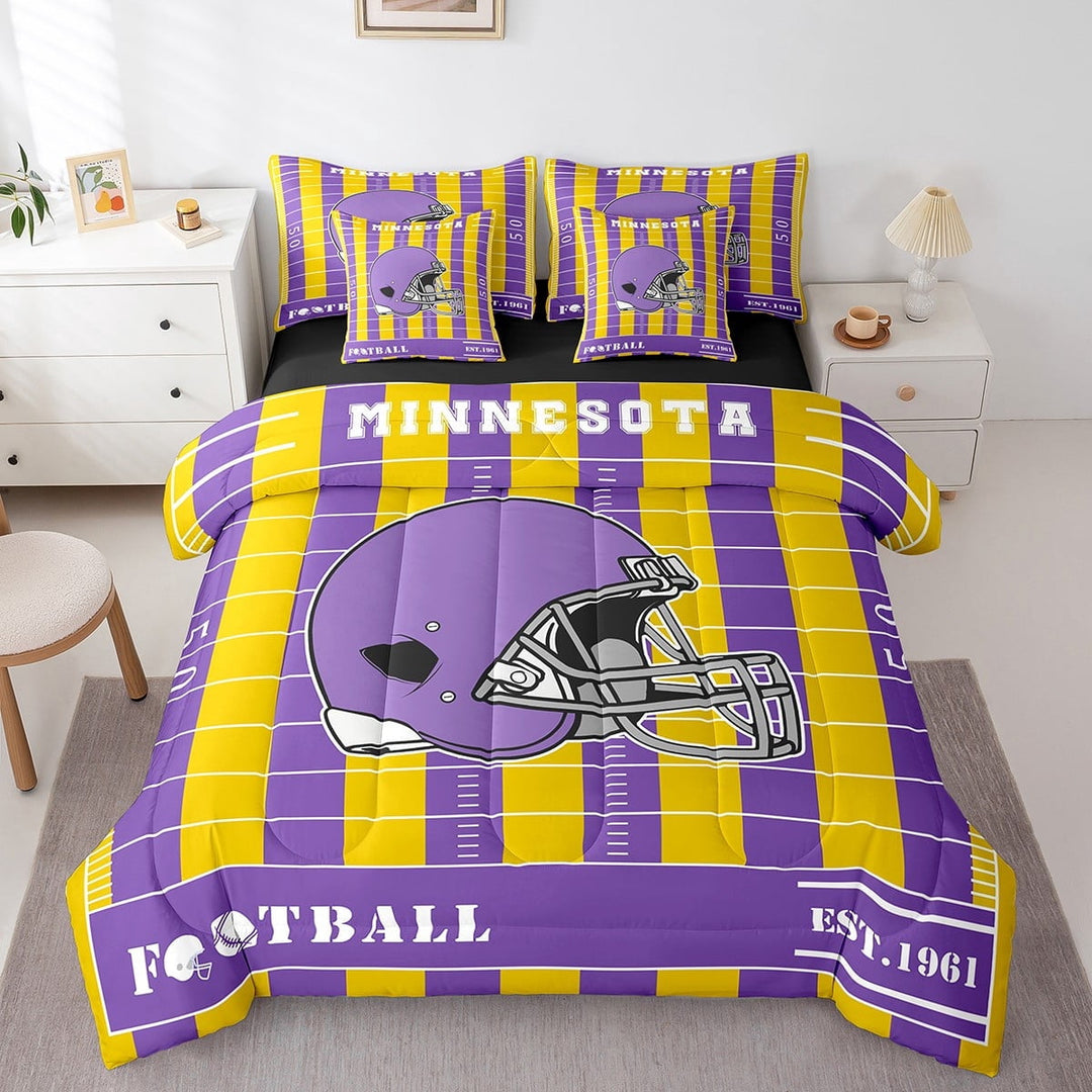 Erosebridal Rugby Sport Bedding Twin Size,Minnesota Bed Set,American Football City Bedding Sets Twin Size,Ultra Soft Room Decor Reversible,7pcs