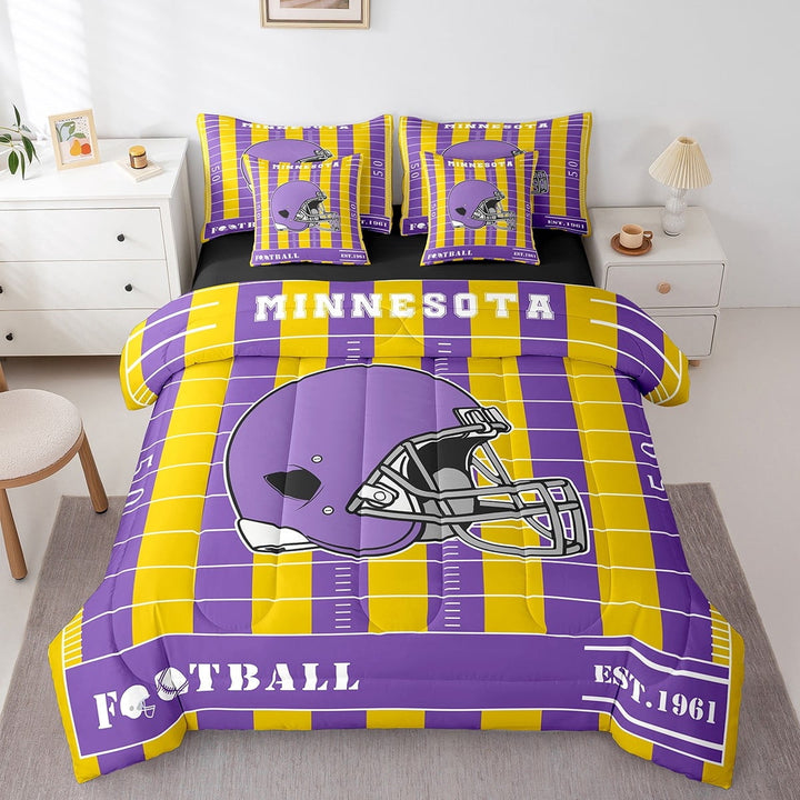 Erosebridal Rugby Sport Bedding Twin Size,Minnesota Bed Set,American Football City Bedding Sets Twin Size,Ultra Soft Room Decor Reversible,7pcs