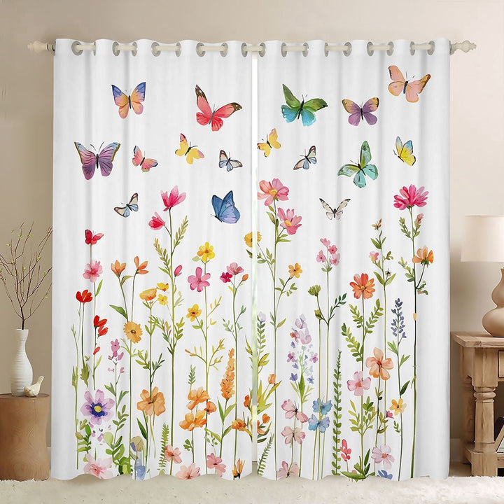 Erosebridal Colorful Butterfly Black Out Curtains for Kids Girls, Garden Rainbow Floral Curtains Pack of 2 (42x63 Each)
