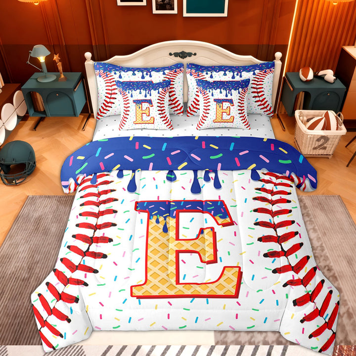 Erosebridal Cartoon E Letter Twin Bedding Sets 7-Piece, Boys Baseball Game Bedding Comforter Set