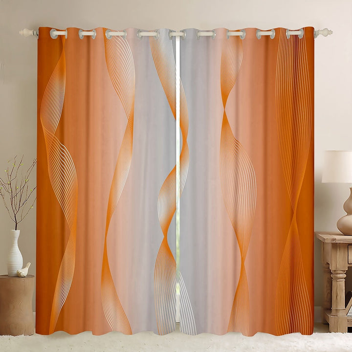 Gradient Orange and Greyish White Blackout&amp;nbsp;Curtains Ombre 2 Panels 38Wx45L Curtains&amp;nbsp;&amp;&amp;nbsp;Drapes,Trippy Spiral Silver Wave Line Curtains,Abstract Art Room Decor Aesthetic