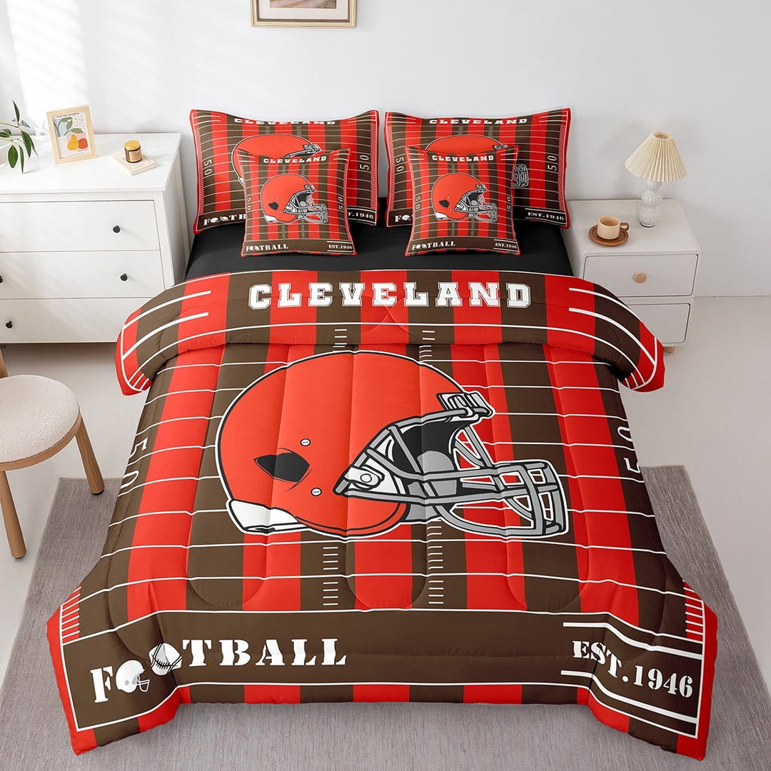 Erosebridal Cleveland Bedding Twin Size,Sports Theme Bed Set,Football City Bedding Sets Twin Size For Boys Kids,Microfiber Bedroom Decoration Reversible,7pcs