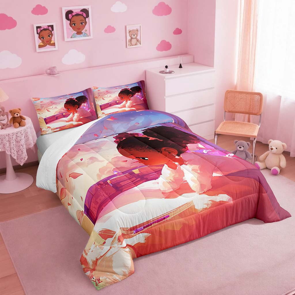 Erosebridal Black Little Comforter Set Full Size Black Magical Bedding Sets American African Bed Comforter Set Reversible Colorful Stars Quilt Set 2 Pillow Cases