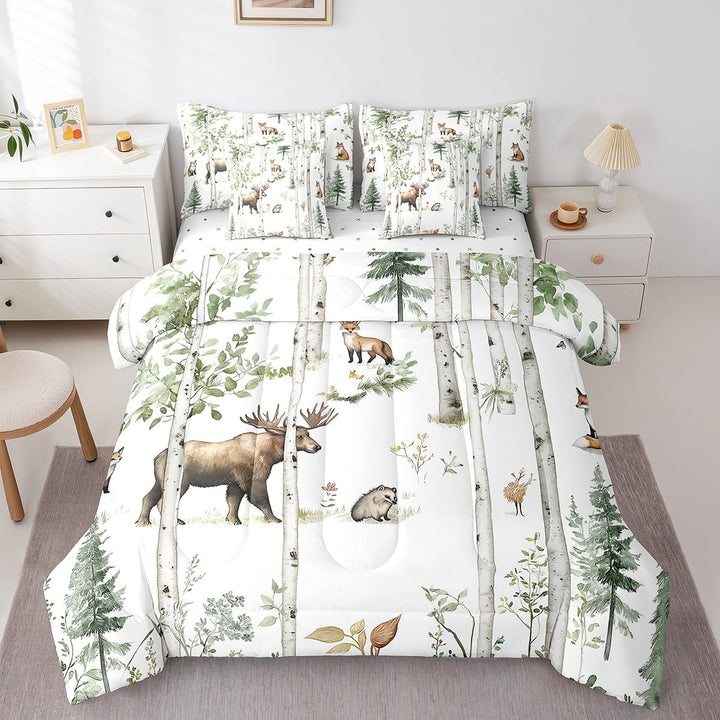 Erosebridal Woodland Animals Bedding Twin Size, Jungle Tree Comforter Sets with Sheets, Lightweight