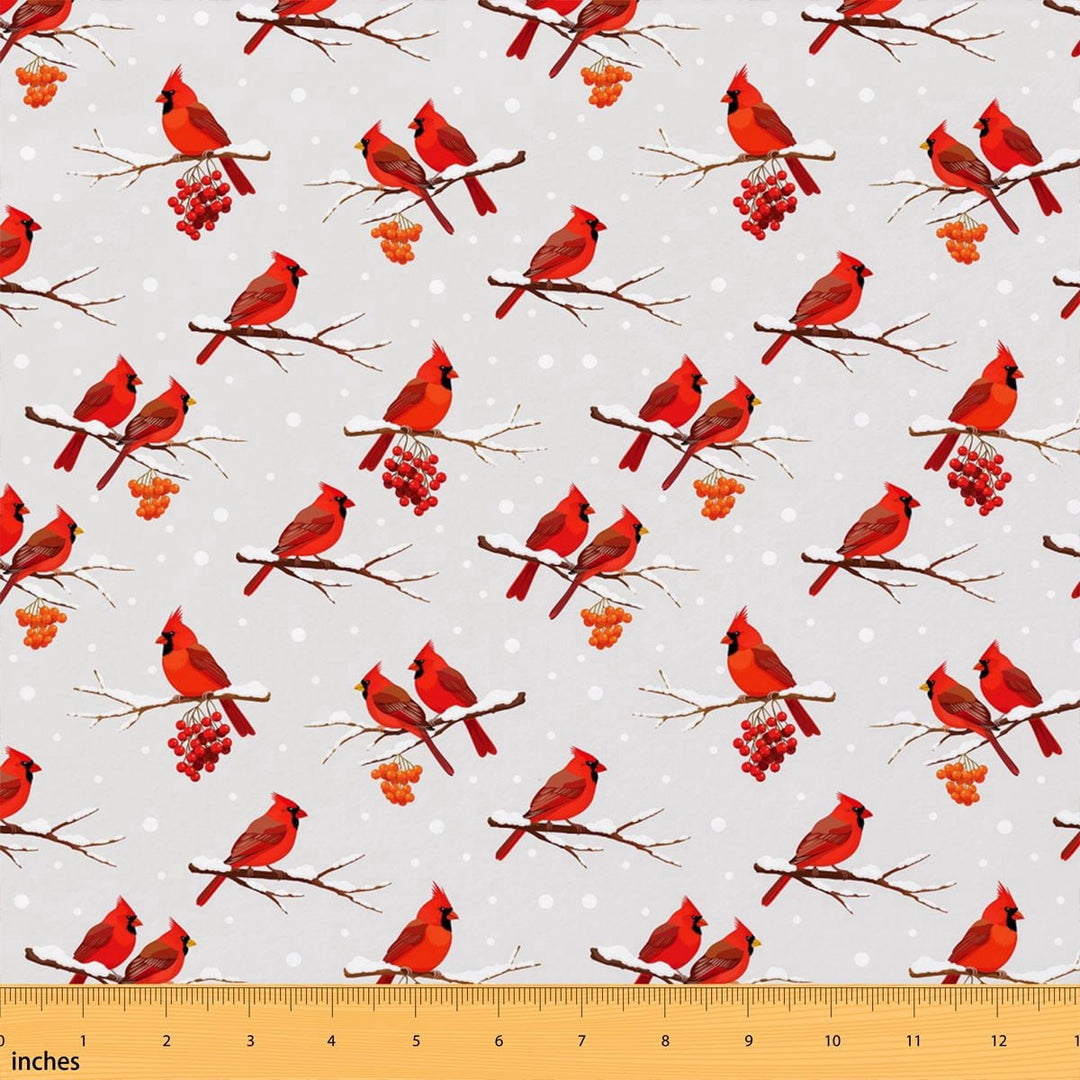 Manfei Kawaii Cardinal Bird Fabric by the Yard 1 Yard, Cartoon Animal Home Decor Fabric by the Yard, Red Cardinal