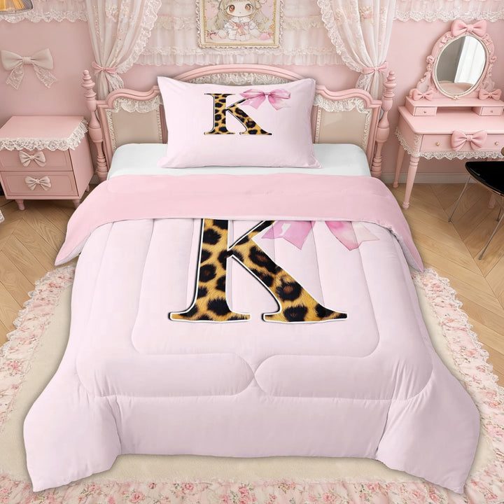 Erosebridal Princess Pink Bow Twin Comforter Sets, Cartoon Initial K Bedding Set for Girls Kids, Pink Reversible, 2pcs