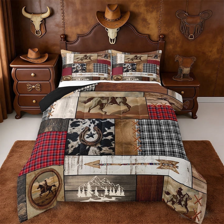 Erosebridal Vintage Farm Horseshoe Full Size Comforter Sets,Rustic Western Cowboy Retro Boho Exotic Style Bedding Sets,Reversible Black,3-Piece