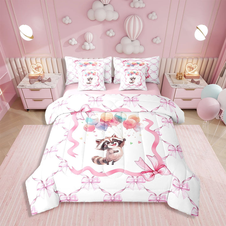 Erosebridal Twin Comforter Set,7 Pieces Kawaii Bowknot Bedding Sets Twin Bed in a Bag with Reversible Pink Animal Bed Set,Bow Knot Comforter,Sheets,Pillowcases