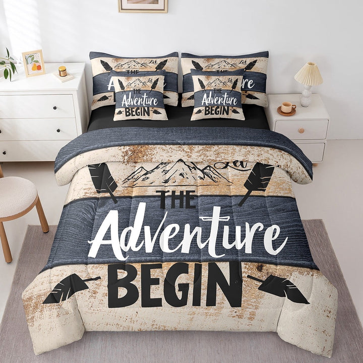 Erosebridal Happy Camping Bedding Sets Twin Size,Lodge Cabin Comforter Sets with Sheets,Rustic Farmhouse Bed in a Bag Twin size,Lightweight Adventure Bedroom Decorative,Reversible,7pcs
