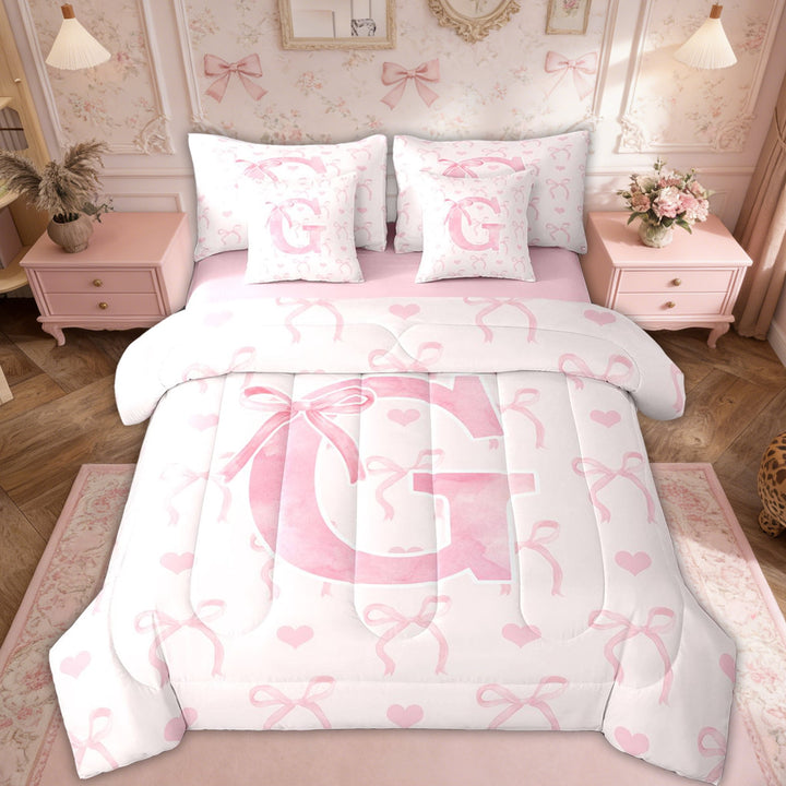 Erosebridal Initial Letter G Bedding Twin Size, Dreamy Bow Love Bed in a Bag Twin size, Girly Romantic Decor, Reversible