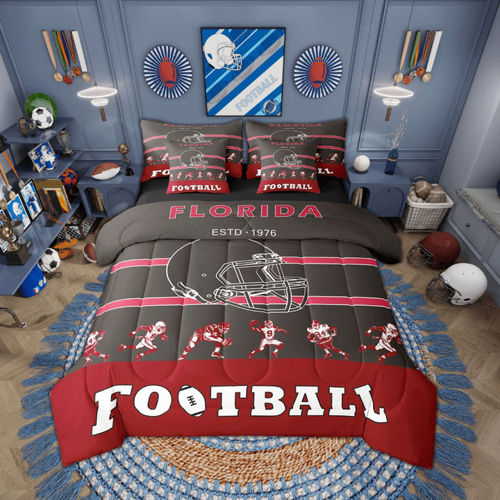 Football Bedding 7PCS Twin Size Comforter Sets Football Bedding Sets Sports Comforter Set,1Comforter,1Flat Sheet,1Fitted Sheet,2Pillowcases,2 Throw Pillow Covers(Florida)