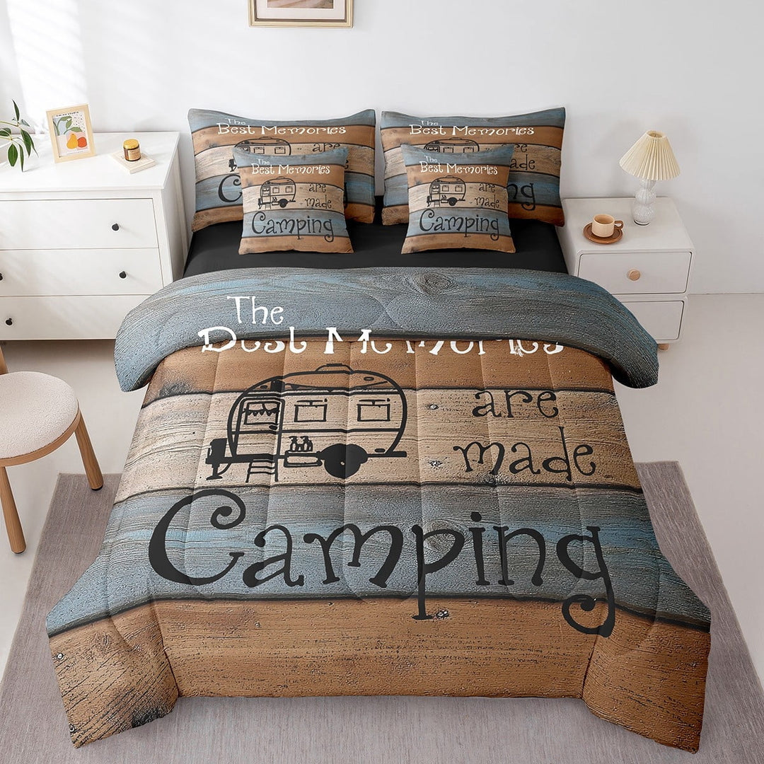 Erosebridal Happy Camping Bedding Sets Twin Size,Rustic Cabin Comforter Sets with Sheets,Adventure Camper Bed in a Bag Twin size,Lightweight Lodge Room Decor,Reversible,7pcs
