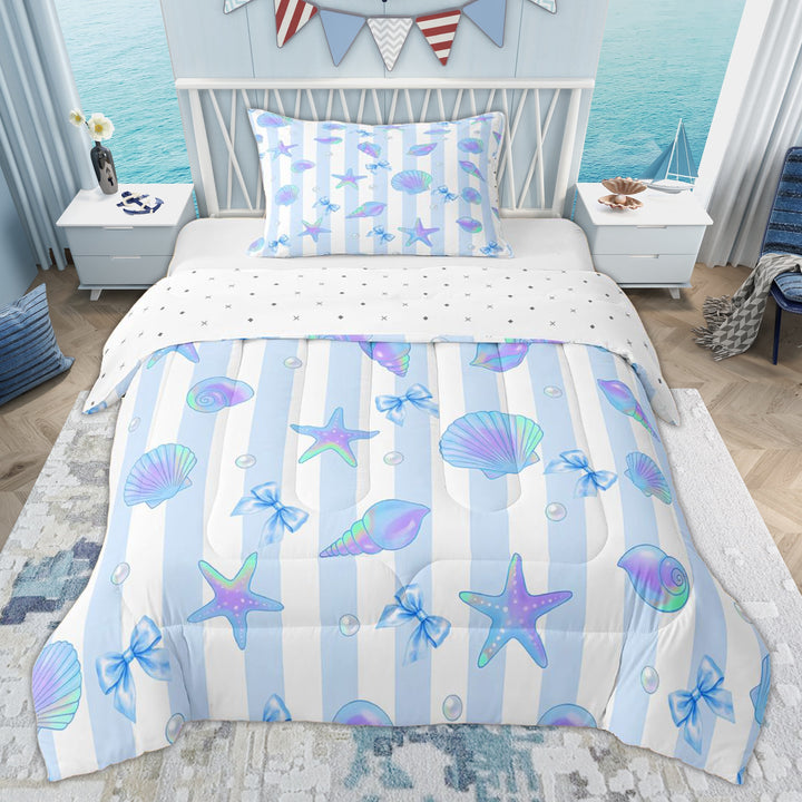 Erosebridal Blue Sealife Kids Twin Comforter Sets, Cute Marine Starfish Bedding Set, 2 Pieces