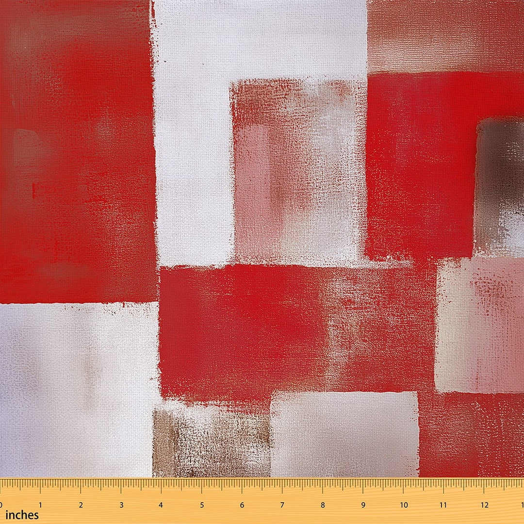 Manfei Red Ombre Fabric by the Yard (1 Yard) for Girls, Geometric Plaid Decorative Fabric by the Yard, Modern Watercolor Artwork Sewing &amp; Crafting Fabric, Stylish Bedroom Decoration