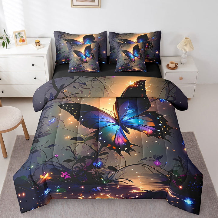 Erosebridal Animal Butterfly Bedding Queen Size,Starry Sky Bedding Sets Queen Size,Botanical Plants Comforter Sets with Sheets,Ultra Soft Bling Room Decorative,Reversible,7 Pieces