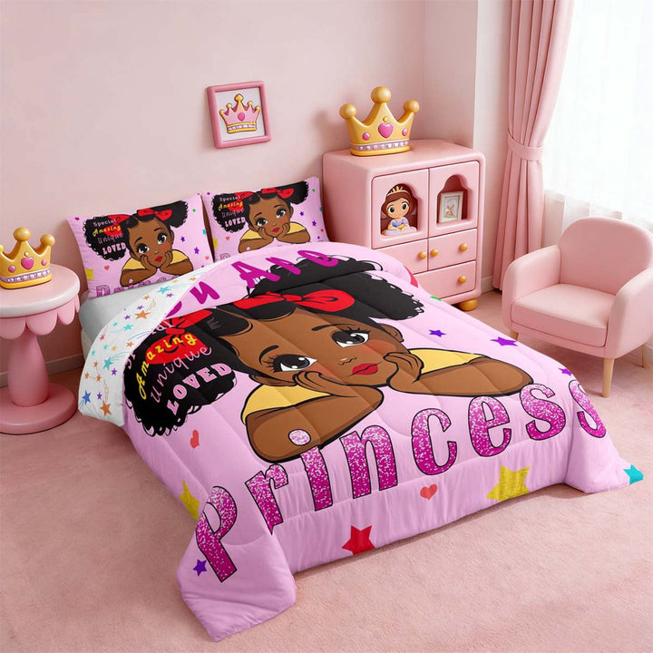 Erosebridal Kawaii Black Bedding Set Full Cute Princess Full Comforter, Rainbow Stars Duvet Insert Girly Pastel Pink Quilt Set, American African Bedding Comforters &amp; Sets