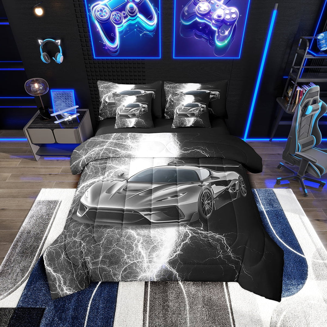 Erosebridal Cool Sports Car Bed in a Bag Full size 7 Pieces, Bedroom Decor, Ultra Soft