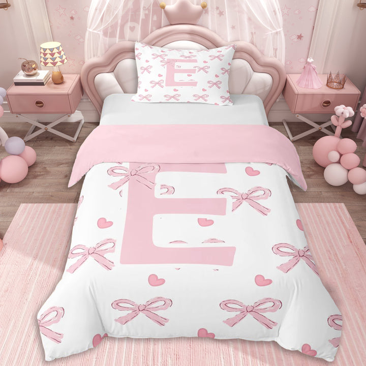 Erosebridal Personalized Initial E Twin Bedding For Girls,Pink Ribbon Bow Duvet Cover Set,Pink Reversible,Lightweight Room Decor,2pcs,No Comforter