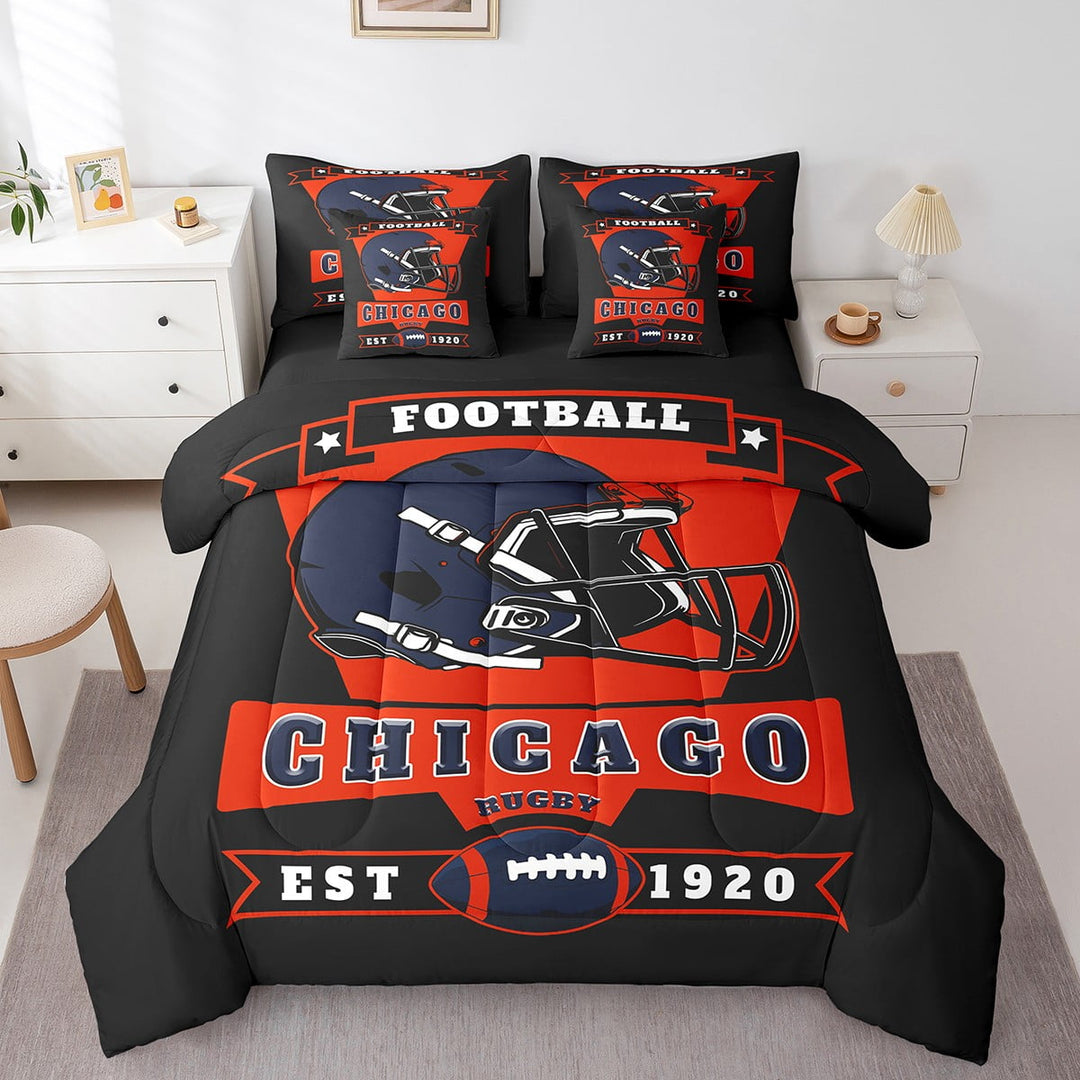 Erosebridal Football Bedding Twin Size 7pcs, Teens Room Decor, Black, Ultra Soft, Chicago