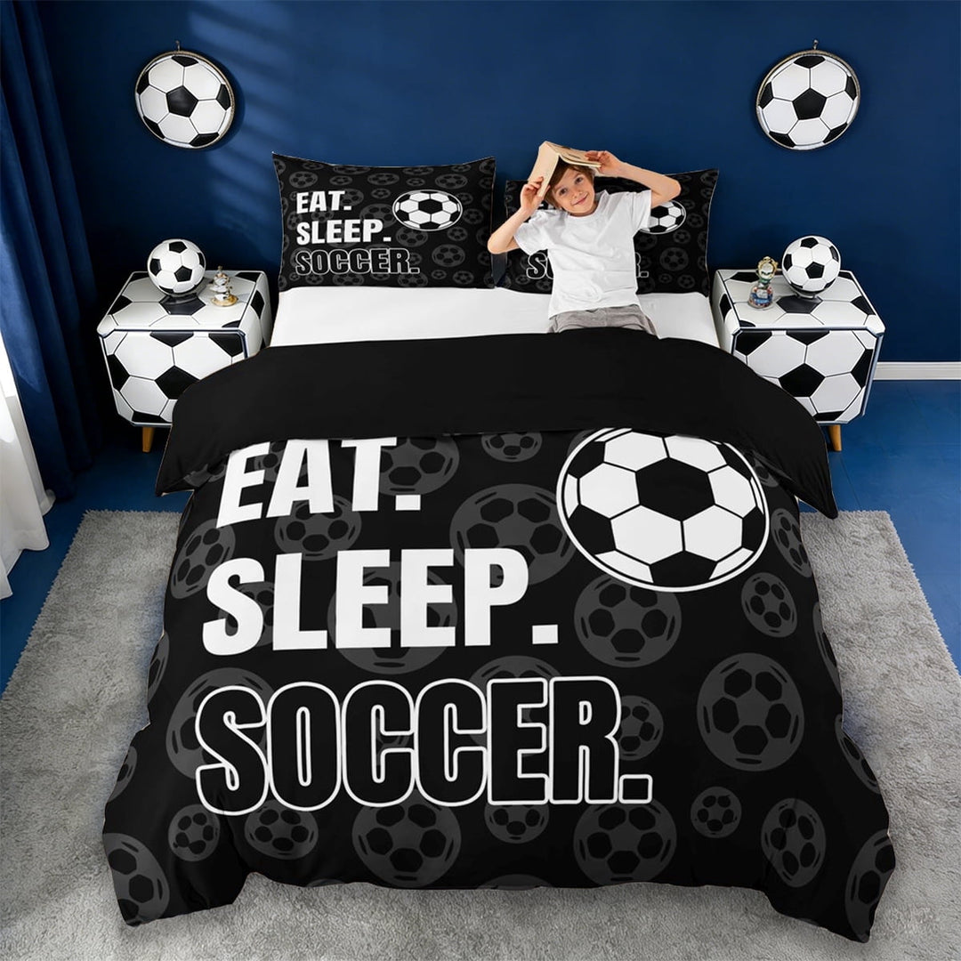 Erosebridal Football Sport Queen Duvet Cover Set For Boys,Soccer Theme Kids Bedding For Ball Games Lover,Reversible Black 3 Pieces,No Comforter