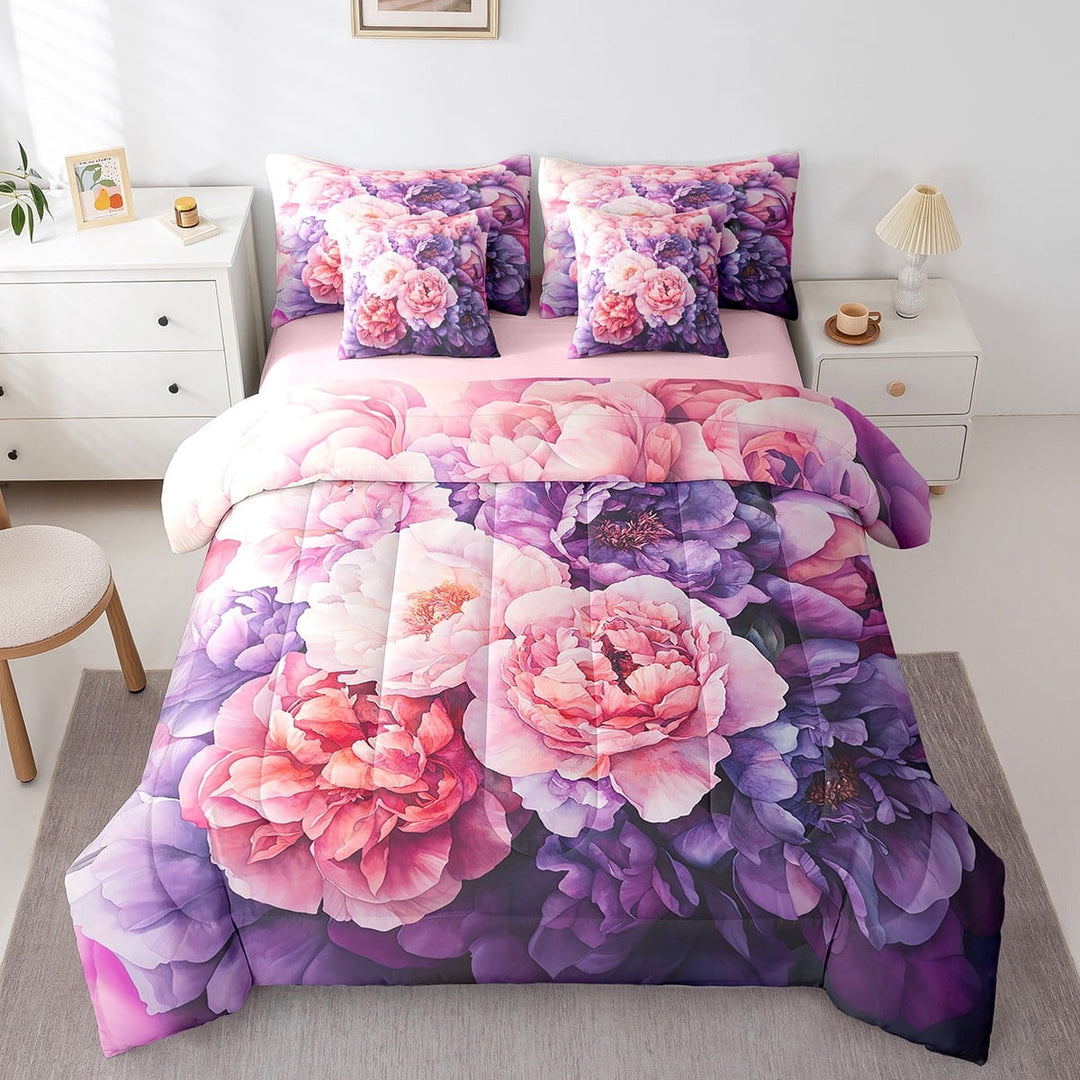 Erosebridal Romantic Flower Bedding Sets Twin with Comforter, Floral Print Duvet Insert, Spring Floral Decor, Reversible 7pcs