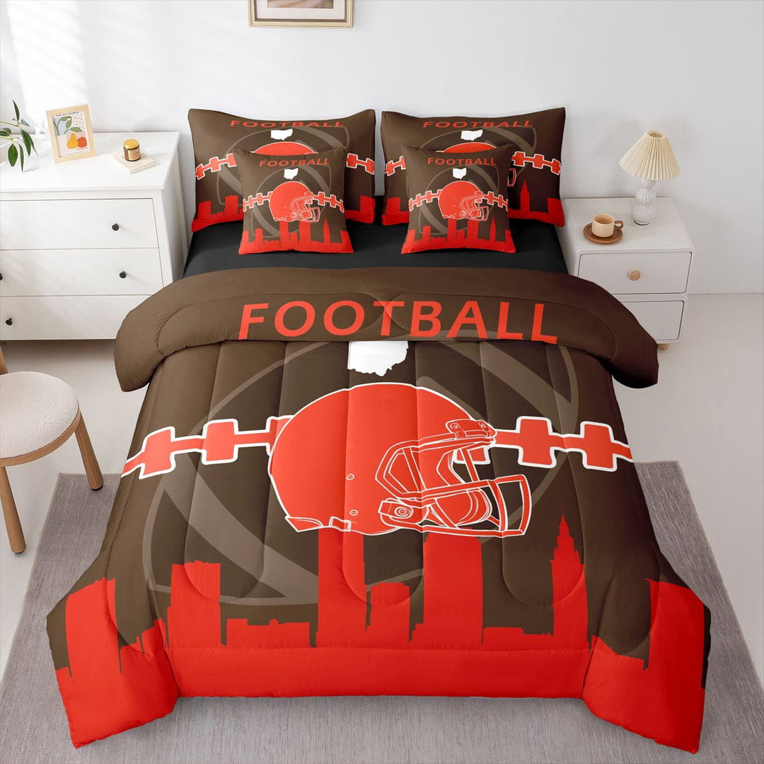 Erosebridal 7 Pcs Comforter Set Queen Size,Sports Bed in a Bag with Flat Sheet and Fitted Sheet and Adults,Football Lovers Bedding Set with Pillowcase and Sham(Cleveland)