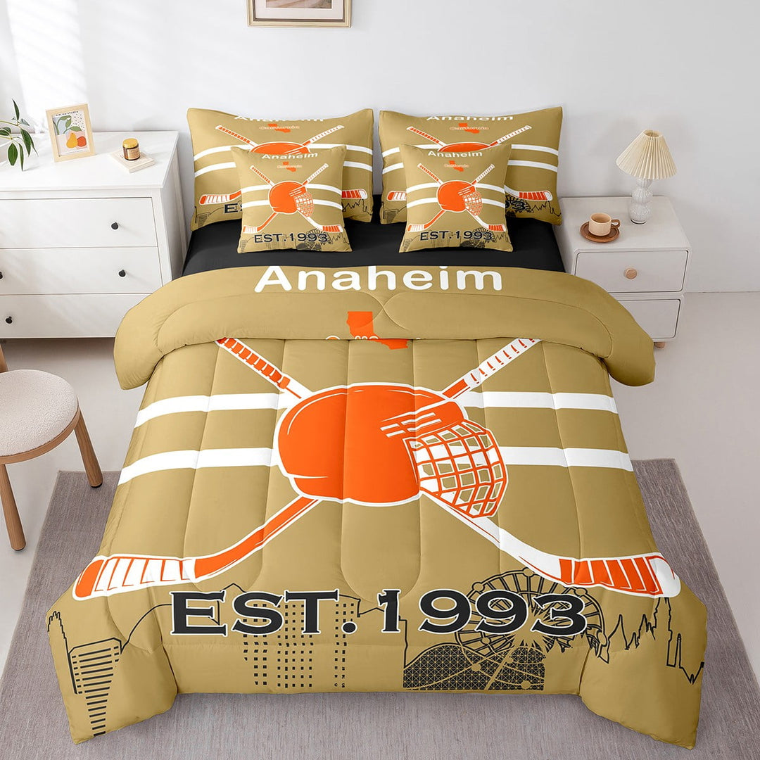 Comforters Twin Size Set with Sheets Hockey - 7 Pieces Bed in a Bag Twin Winter Sports Beddding Sets with Comforter, Sheets, Pillowcases &amp; Shams,Anaheim