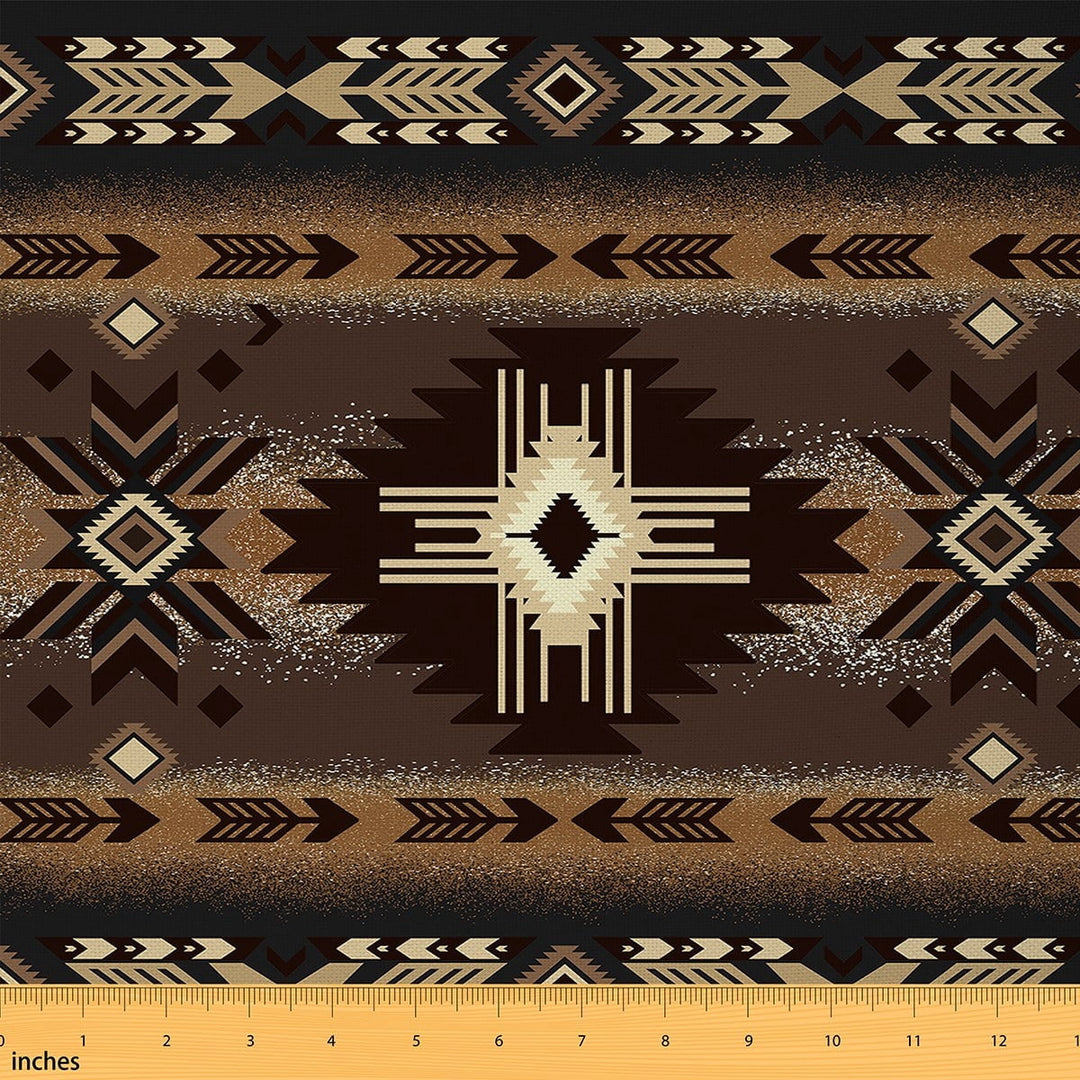 Manfei Hippie Aztec Sewing &amp; Crafting Fabric (3 Yards), Brown Black Aesthetic Home Decor Fabric by the Yard, Geometric Rhombus Triangle DIY Fabric