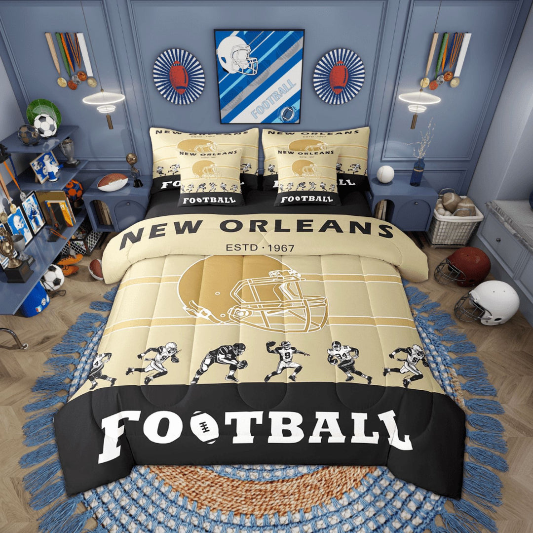7 Pieces Bed in a Bag Twin Comforter Set with Sheets, Football Design Bedding Sets for All Season,1 Comforter, 2 Pillow Shams, 1 Flat Sheet, 1 Fitted Sheet, 2 Pillowcases(New Orleans)