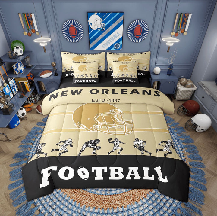 7 Pieces Bed in a Bag Twin Comforter Set with Sheets, Football Design Bedding Sets for All Season,1 Comforter, 2 Pillow Shams, 1 Flat Sheet, 1 Fitted Sheet, 2 Pillowcases(New Orleans)