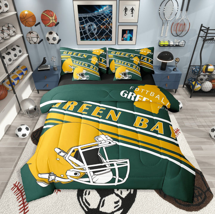 Erosebridal Sport Footabll Bedding Sets Twin Size,Ball Game Comforter Sets with Sheets,Teenager Bedroom Decor(Green Bay),Reversible,Breathable,7pcs