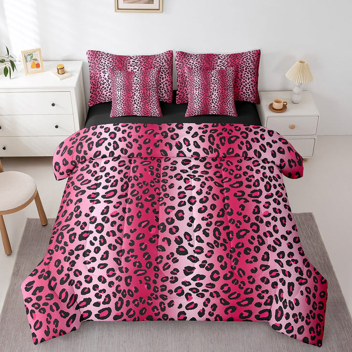 Erosebridal Cheetah Leopard Print Bedding Sets Full Size, Hot Pink Bedding Full Size, Modern Fashion Reversible Comforter Sets with Sheets, Breathable Room Decor, 7 Pieces