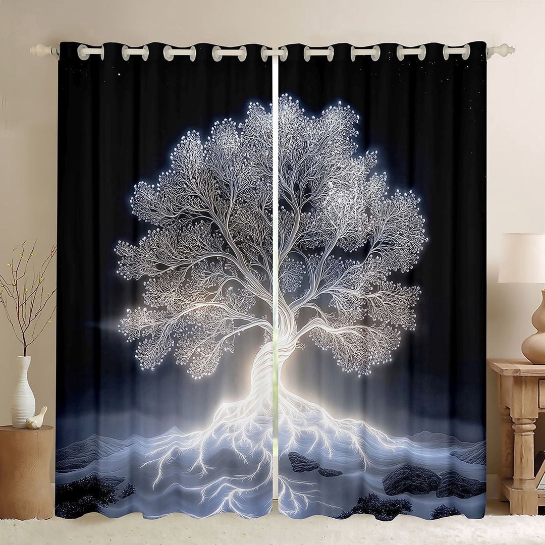Erosebridal Neon Tree of Life Black Out Curtains, Magic Tree Curtains Pack of 2 (42x63 Each)