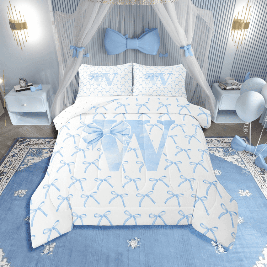 Erosebridal Letter Bow Bedding Twin Comforter Set,Monogrammed Initial Down Comforter,Dreamy Room Decorative,Reversible,Lightweight,2-Piece