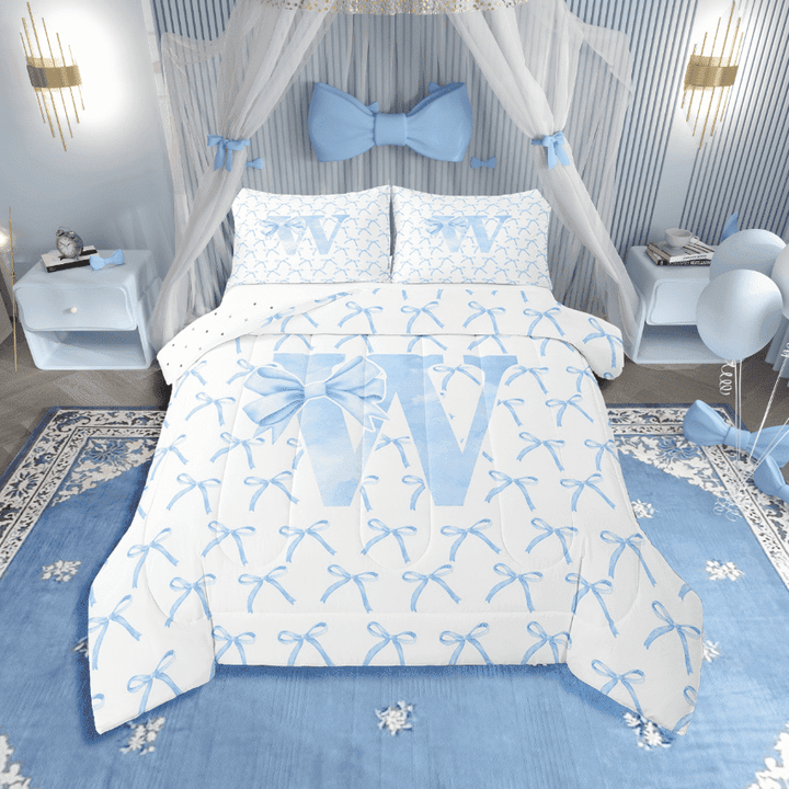 Erosebridal Letter Bow Bedding Twin Comforter Set,Monogrammed Initial Down Comforter,Dreamy Room Decorative,Reversible,Lightweight,2-Piece