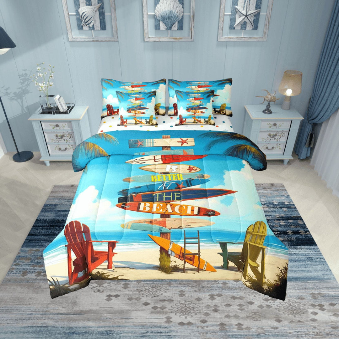 Erosebridal Hawaii Beach Bedding Sets Twin Size, Summer Holiday Comforter Sets with Sheets, Ocean Marine Reversible Bed Set, Lightweight Bedroom Decor, 7pcs