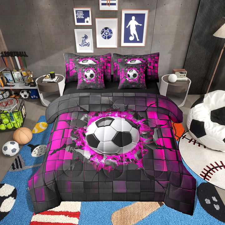 Erosebridal Soccer Bedding Sets Twin Size,Sport Theme Comforter Sets with Sheets,Black Reversible,7pcs