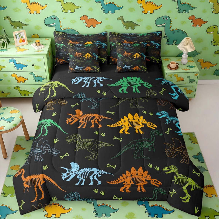 Erosebridal Colorful Dinosaur Bedding Comforter Set for Kids, Black Queen Bedding Sets