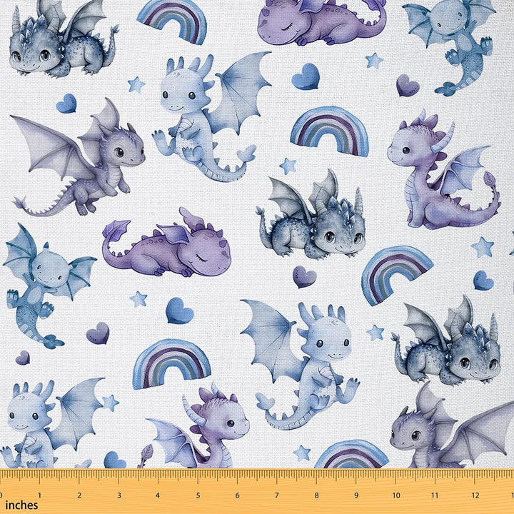 Castle Fairy Animal Dragon Fabric by the Yard 1 Yard,Kawaii Rainbow Home Decor Fabric by the Yard,Blue Purple Room Decor Fabric by the Yard,Luxury Kids Bedroom Decor