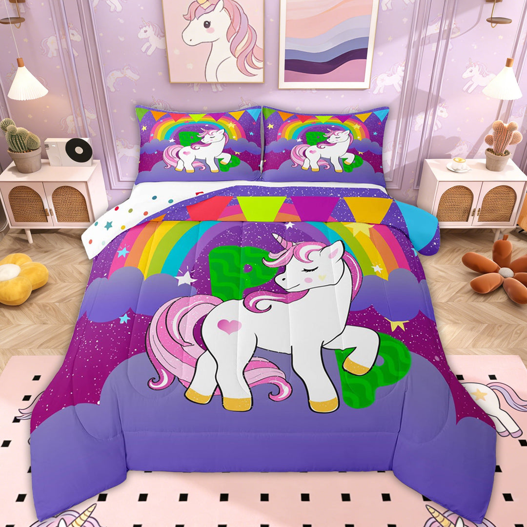 Erosebridal Green Monogrammed P Comforter Sets Full Size, Kawaii Unicorn Comforters &amp; Duvets, Cute Animal Reversible Bedding Full Comforter Set, Microfiber Room Decor, 3 Pieces