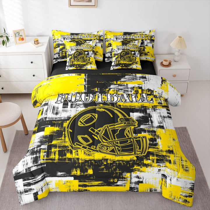 Erosebridal American Football 7 Pieces Comforter Sets Pittsburgh Bedding Set for All Season Twin Size Gifts for Football Fans Football City Bed in a Bag with Comforter