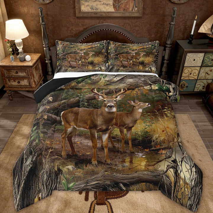 Erosebridal Moose Elk Kids Full Size Comforter Sets, Rustic Deer Animals Bedding Sets, Black Reversible, 3pcs