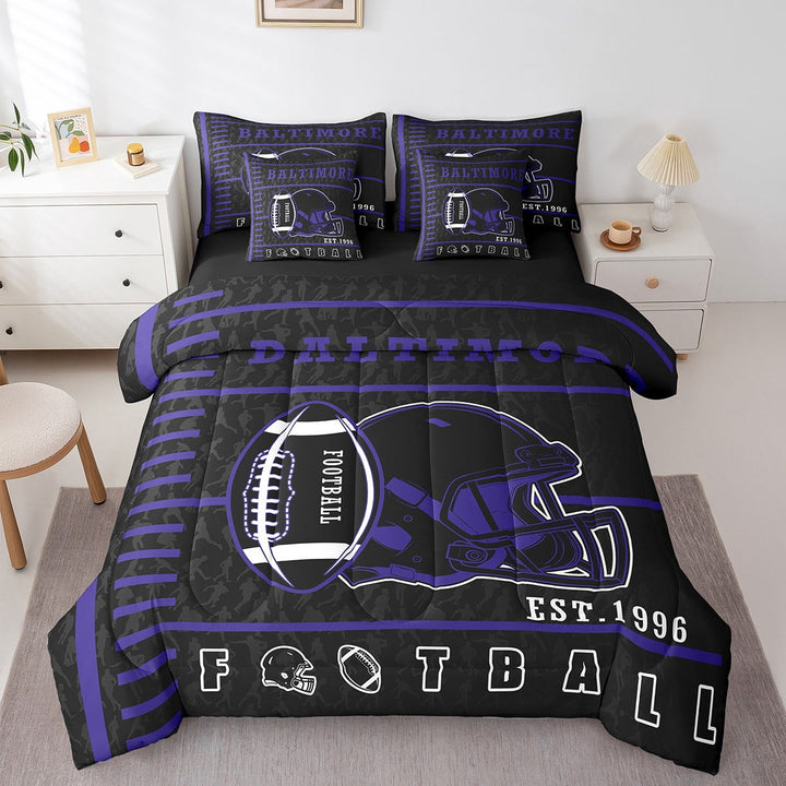 Erosebridal Sports Bedding Sets Twin Size, Soccer Fans Bedding Accessories, Retro Rugby Decor, Reversible 7pcs