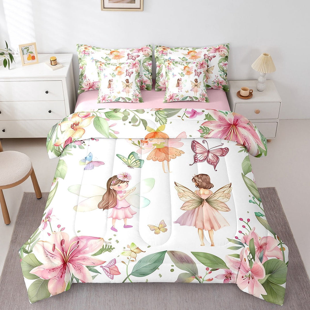 Erosebridal Cute Fairy Bed In A Bag Full Size,Butterfly Flower Bed Set,Kawaii Decor,Reversible,Breathable,7-Piece