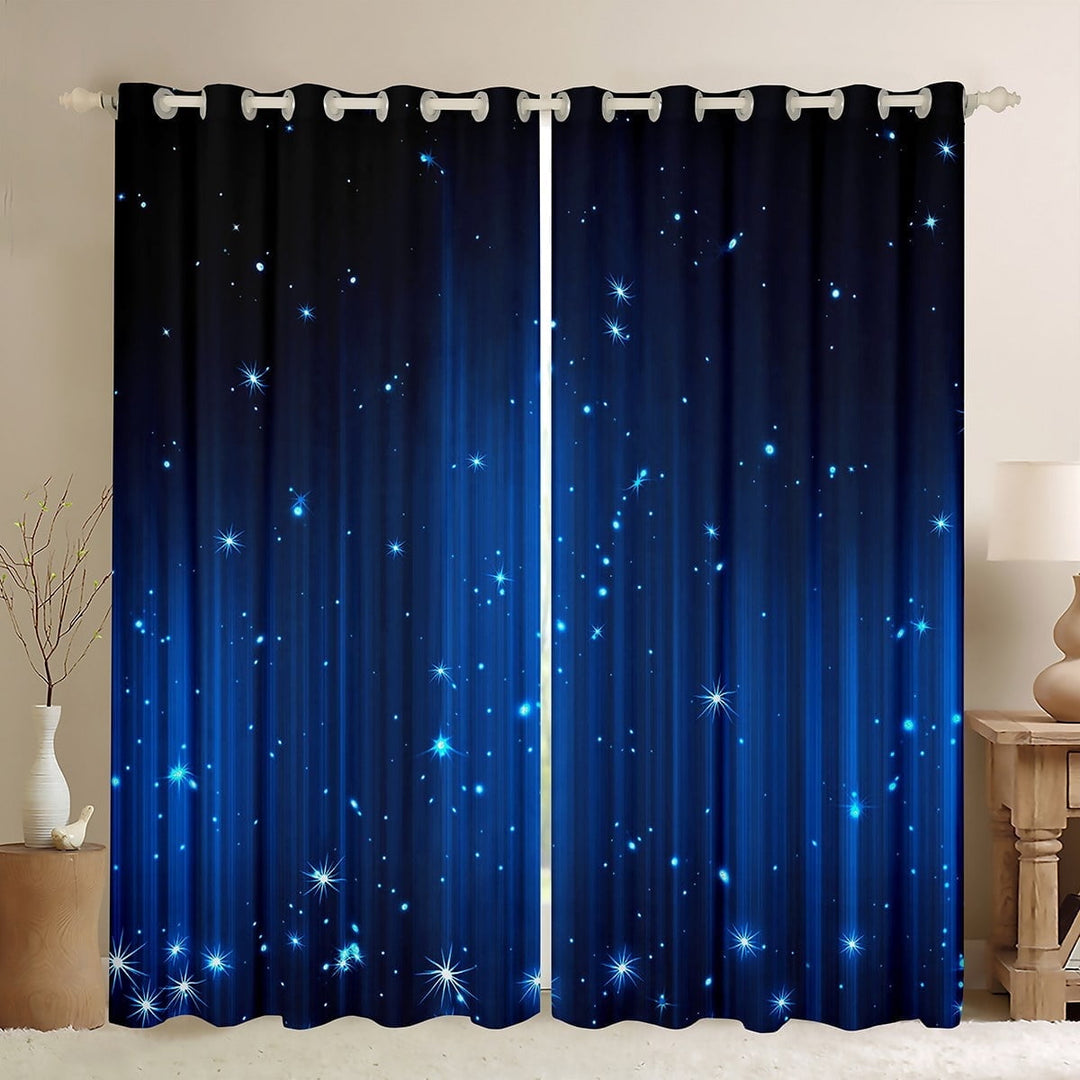 Erosebridal Abstract Ombre Curtains Black and Blue Window Curtains for Bedroom Living Room,Glitter Striped Curtains &amp; Drapes 2 Panels 52Wx63L