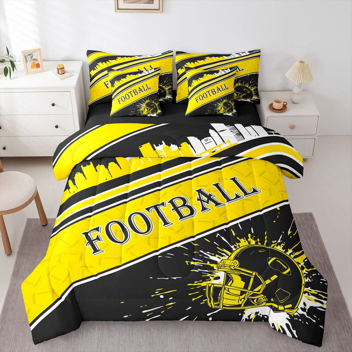 Erosebridal Rugby Sports 7 Pieces Comforter Sets Twin Size Pittsburgh Bedding Set for All Season Gifts for Football Fans Football City Bed in a Bag with Comforter, Sheets, Pillowcases &amp; Cushion Cover