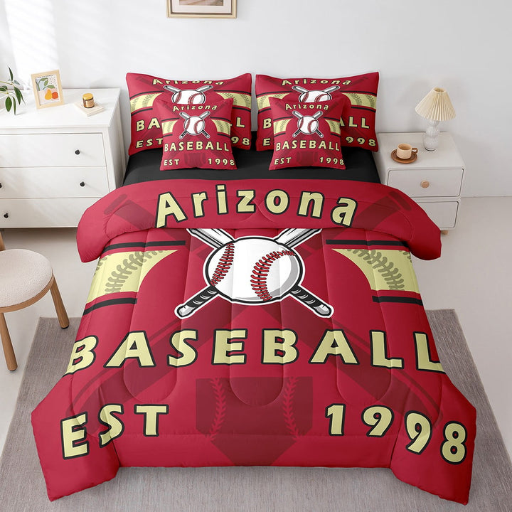 7 Piece Bed in a Bag Twin Size Comforter Set Baseball Bedding Set,Baseball Player Reversible Design Bed Set,Sports Soft Microfiber Comforter with Sheet Set,All Season,Arizona