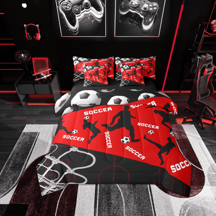 Erosebridal Rugby Print Bed in a Bag Twin size, American Football Bed Set, Soccer Decor, Reversible 7 Pieces