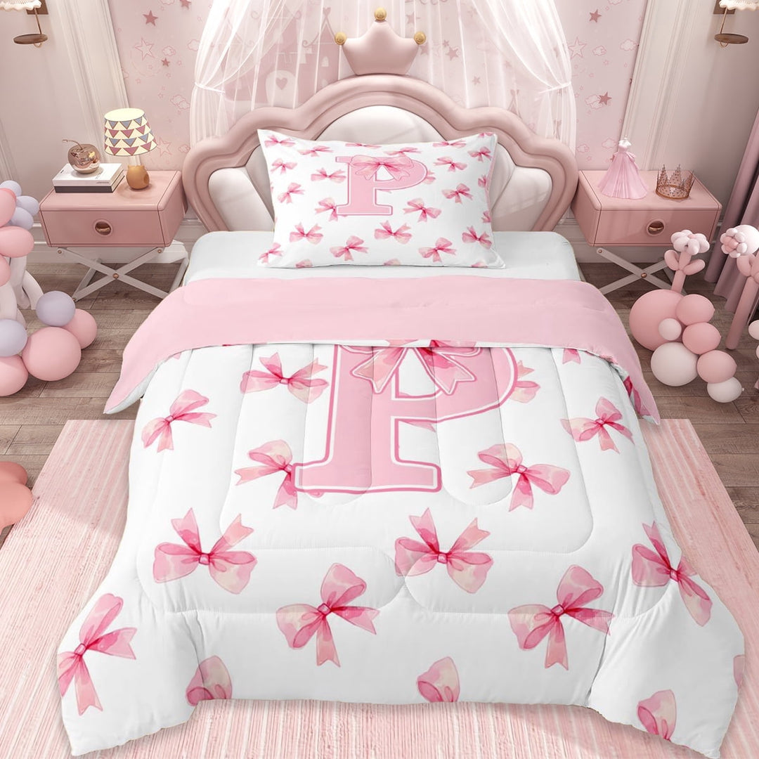 Erosebridal Girl Personalized Gifts Twin Comforter Sets,Pink Alphabet P Bedding Set For Teens, Reversible 2 Pieces