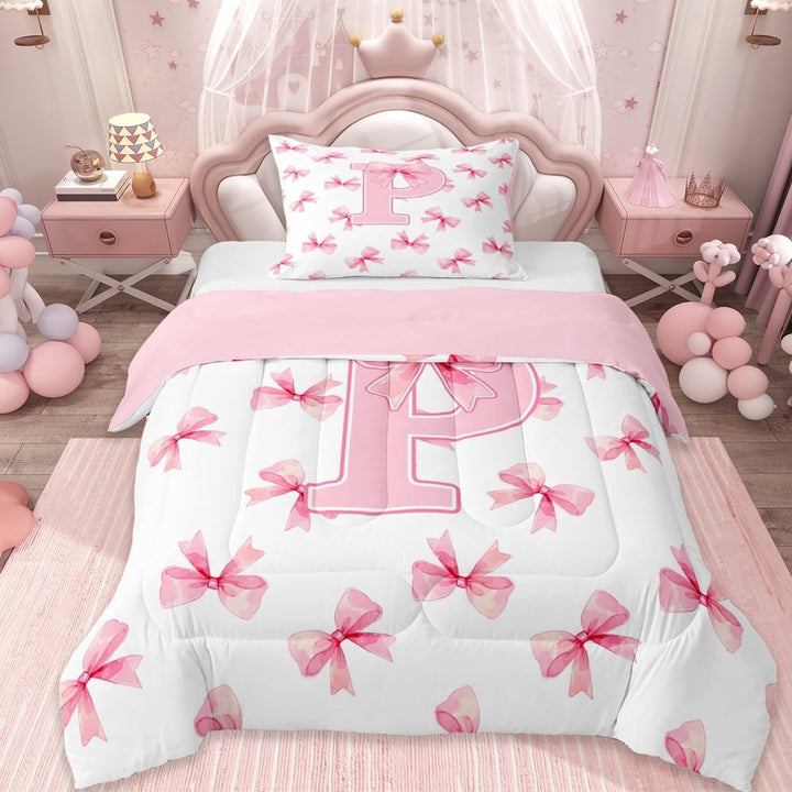 Erosebridal Girl Personalized Gifts Twin Comforter Sets,Pink Alphabet P Bedding Set For Teens, Reversible 2 Pieces